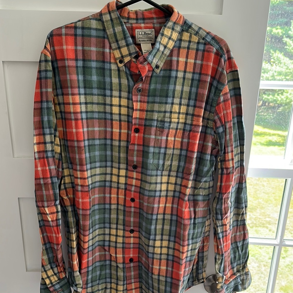 L.L. Bean Men's Red and Green Plaid Button Down Shirt